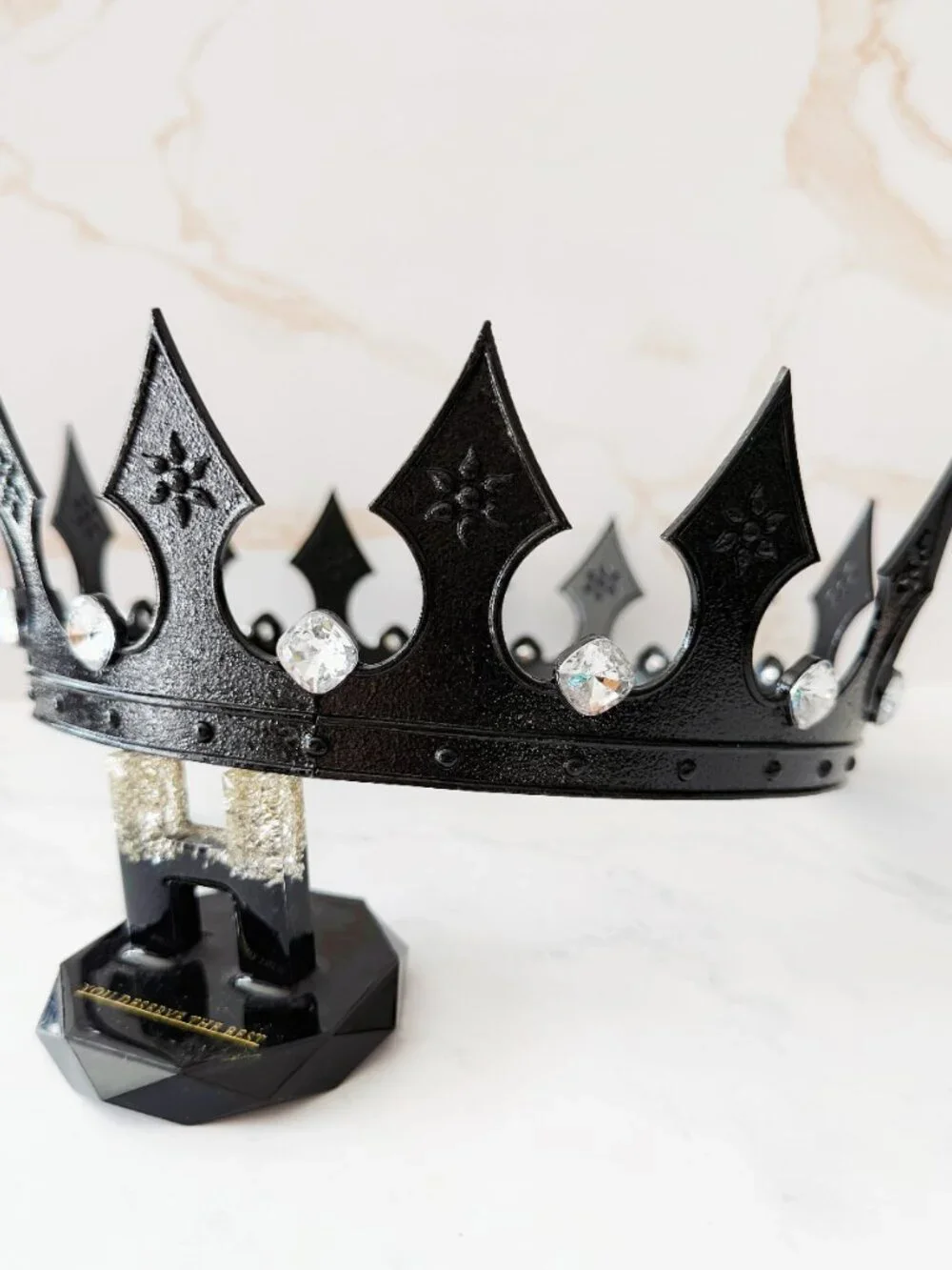 Black King Crown, Clear Jewels Crown, Mens Gothic Medieval, Royal Costume Crown